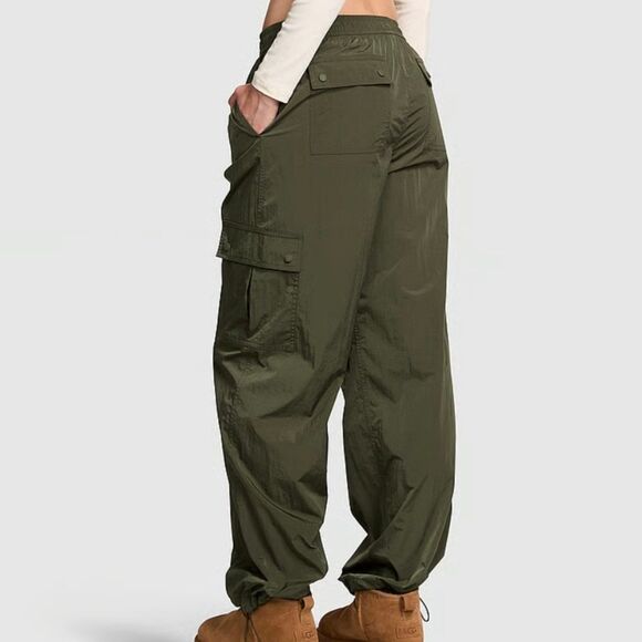 1198 NWT Pink Victoria's Secret Parachute Cargo Pants Casual New Olive - Picture 2 of 7